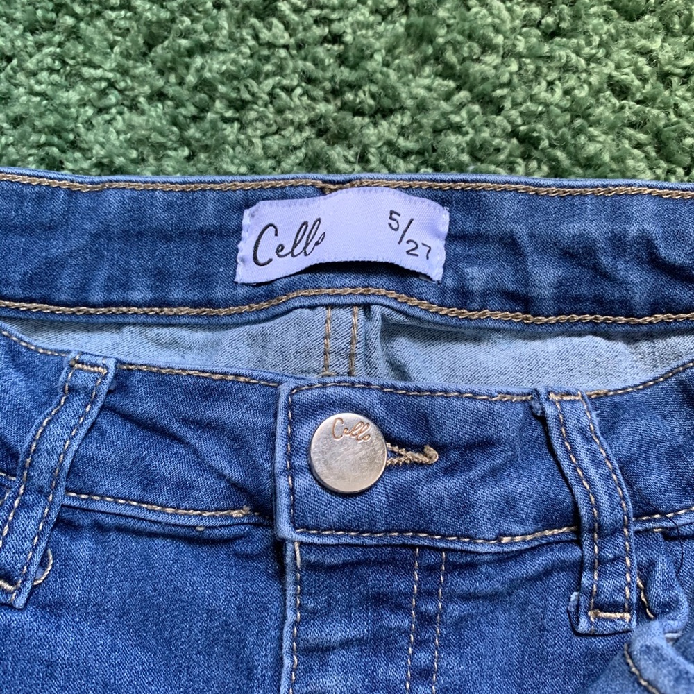 Checking high rise cropped jeans